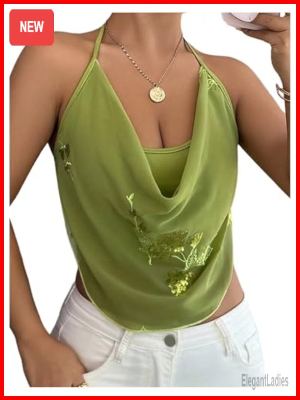 Sequin Halter Crop Top Mesh Backless Festival Rave